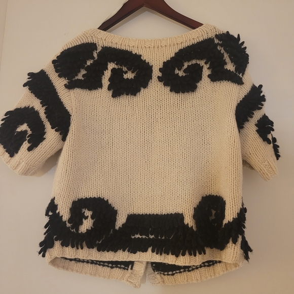 ANTHLOPOLOGIE Cream and Black Patterned Knit Cardigan Sweater - Picture 2 of 3